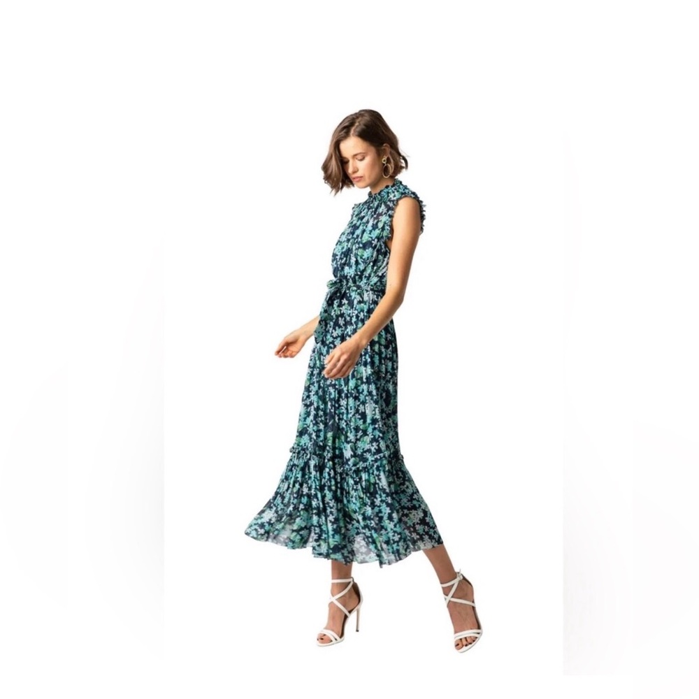 Zimmermann Moncur Frill Maxi Dress Blue Floral Ruffle Silk Size 2